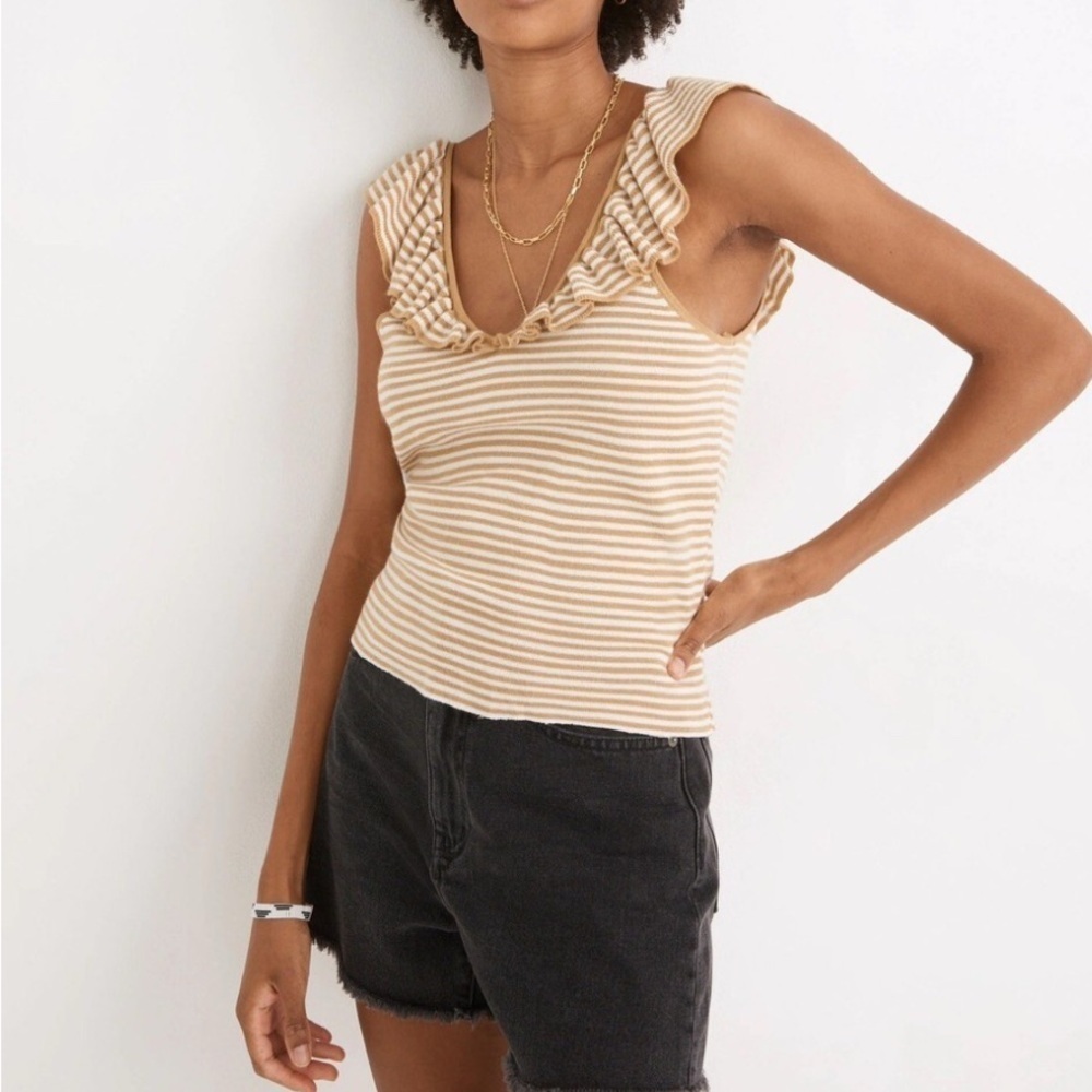 Madewell Belhaven Mustard and Cream Ruffle Tank Top